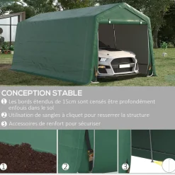 Tente garage carport dim. 6L x 3l x 2,62H m acier galvanisé PE haute densité 180 g/m² imperméable anti-UV vert