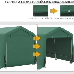 Tente garage carport dim. 6L x 3l x 2,62H m acier galvanisé PE haute densité 180 g/m² imperméable anti-UV vert