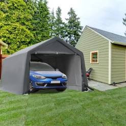Tente garage carport dim. 6L x 3,6l x 2,75H m acier galvanisé robuste PE haute densité 195 g/m² imperméable anti-UV blanc gris