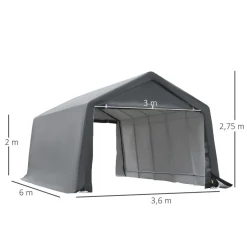 Tente garage carport dim. 6L x 3,6l x 2,75H m acier galvanisé robuste PE haute densité 195 g/m² imperméable anti-UV blanc gris