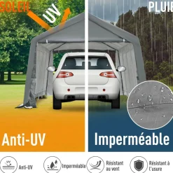 Tente garage carport dim. 6L x 3,6l x 2,75H m acier galvanisé robuste PE haute densité 195 g/m² imperméable anti-UV blanc gris