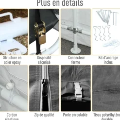 Tente garage carport dim. 6L x 3,6l x 2,75H m acier galvanisé robuste PE haute densité 195 g/m² imperméable anti-UV blanc gris