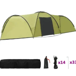 Tente igloo de camping 650x240x190 cm 8 personnes Vert