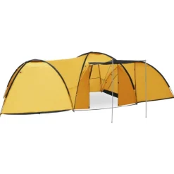 Tente igloo de camping 650x240x190 cm 8 personnes Jaune