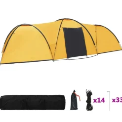 Tente igloo de camping 650x240x190 cm 8 personnes Jaune