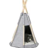 Tente tipi pour animaux - teepee chien chat - coussin épais grand confort inclus - structure bois de pin feutre polyester gris