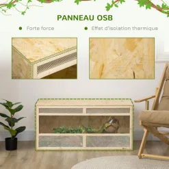 Terrarium - vivarium reptiles - 2 portes coulissantes verre trempé - parois frontales maillées - métal OSB