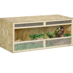 Terrarium - vivarium reptiles & batraciens - 2 portes coulissantes verre trempé - parois frontales maillées - OSB métal