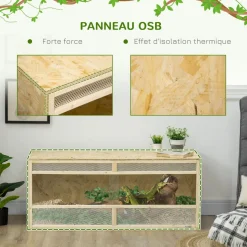 Terrarium - vivarium reptiles & batraciens - 2 portes coulissantes verre trempé - parois frontales maillées - OSB métal