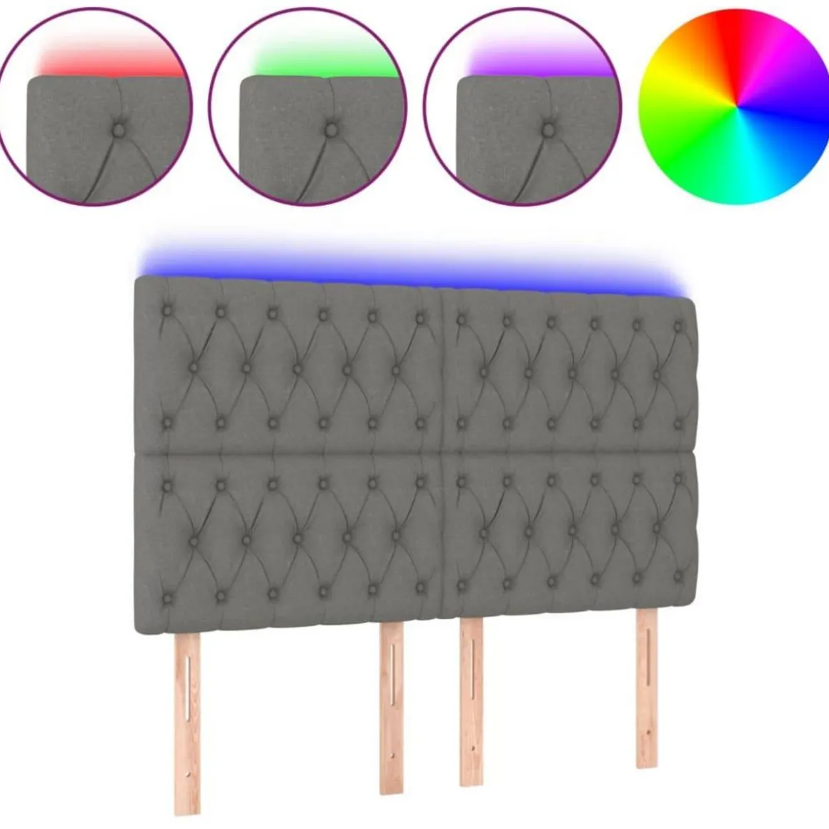 Tete de lit a LED Gris fonce 160x7x118/128 cm Tissu