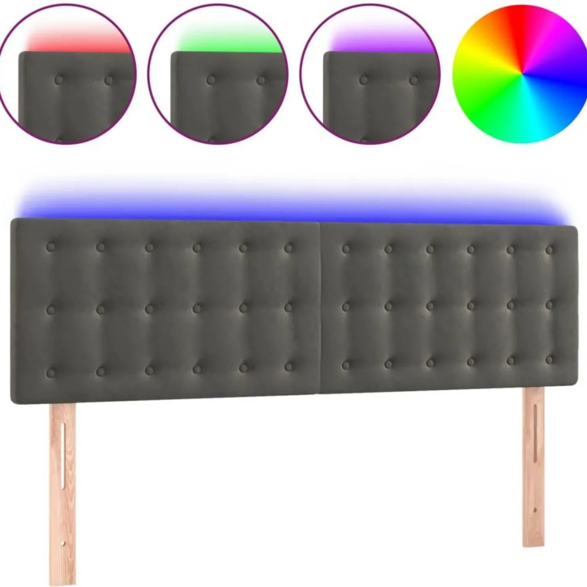 Tete de lit a LED Gris fonce 144x5x78/88 cm Velours