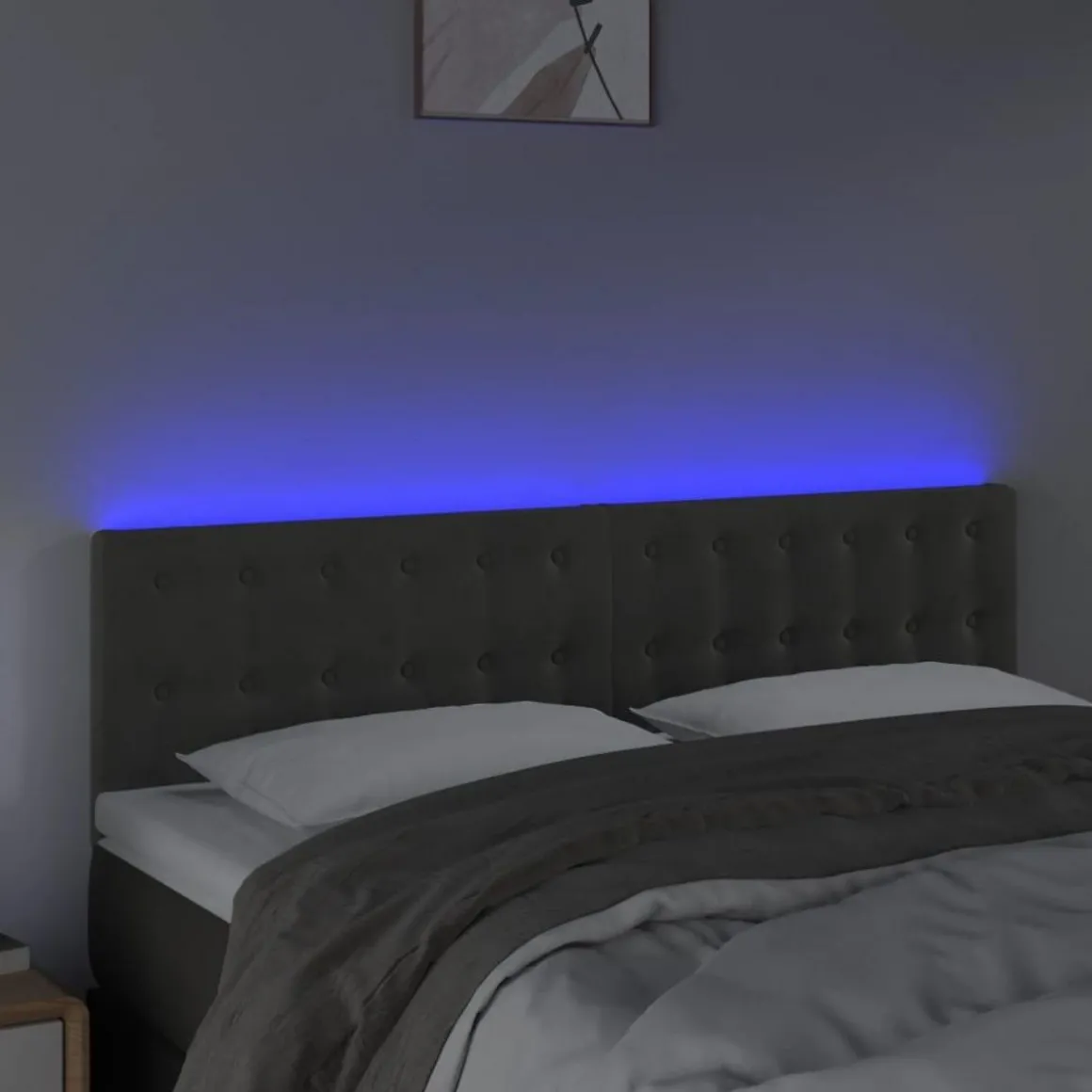 Tete de lit a LED Gris fonce 144x5x78/88 cm Velours