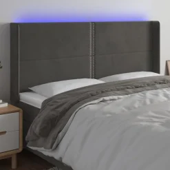 Tete de lit a LED Gris fonce 203x16x118/128 cm Velours