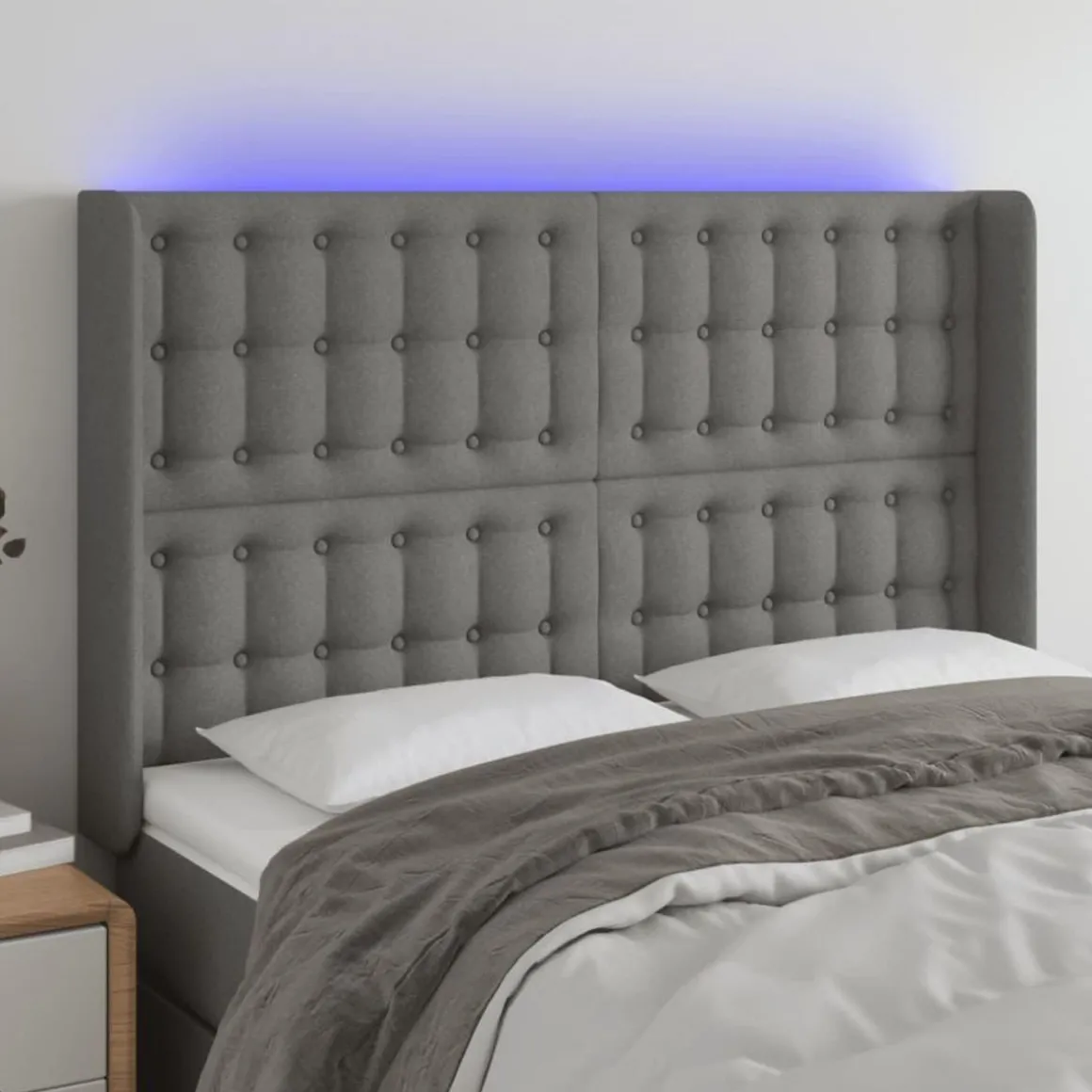 Tete de lit a LED Gris fonce 147x16x118/128 cm Tissu