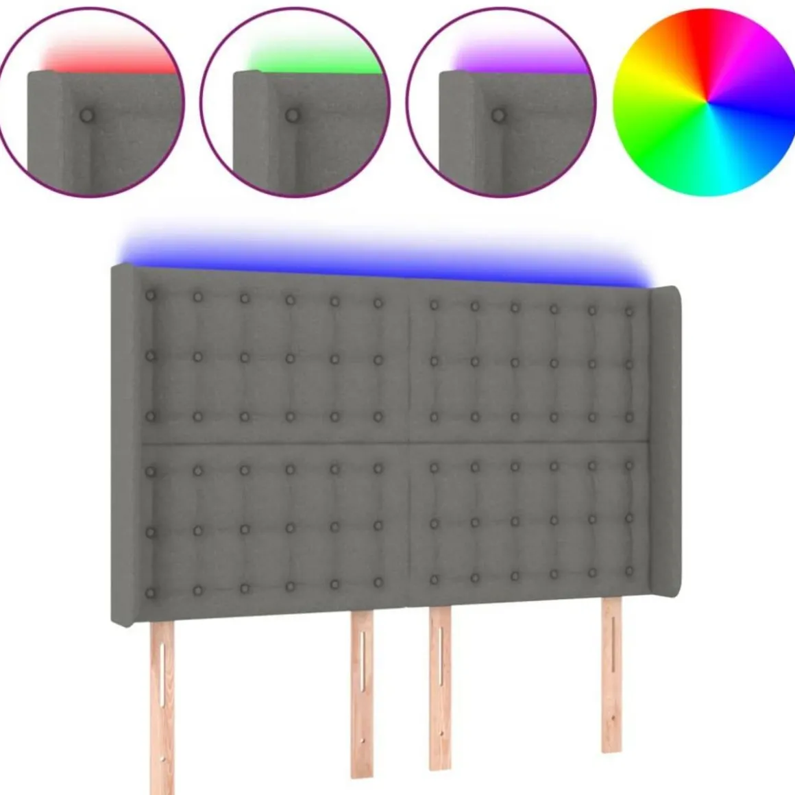 Tete de lit a LED Gris fonce 147x16x118/128 cm Tissu