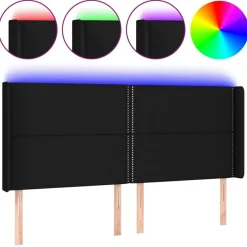 Tete de lit a LED Noir 163x16x118/128 cm Tissu