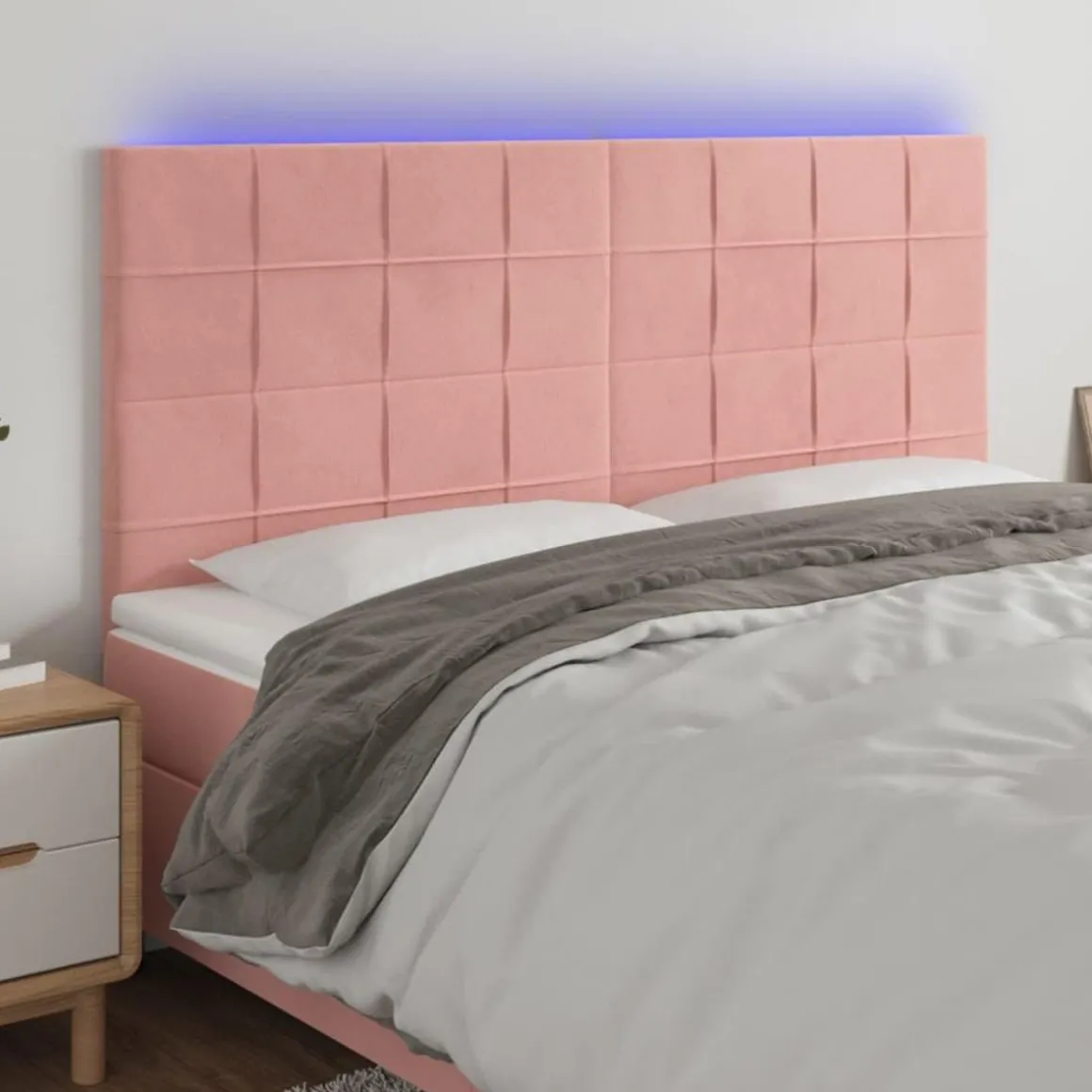 Tete de lit a LED Rose 200x5x118/128 cm Velours