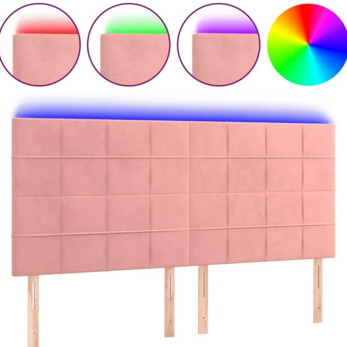 Tete de lit a LED Rose 200x5x118/128 cm Velours