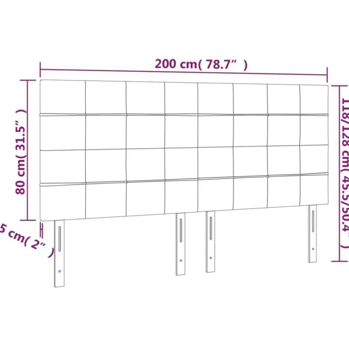 Tete de lit a LED Rose 200x5x118/128 cm Velours