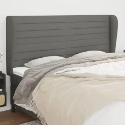 Tete de lit avec oreilles Gris fonce 203x23x118/128 cm Tissu