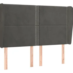 Tete de lit avec oreilles Gris fonce 147x23x118/128 cm Velours