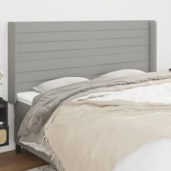 Tete de lit avec oreilles Gris clair 203x16x118/128 cm Tissu