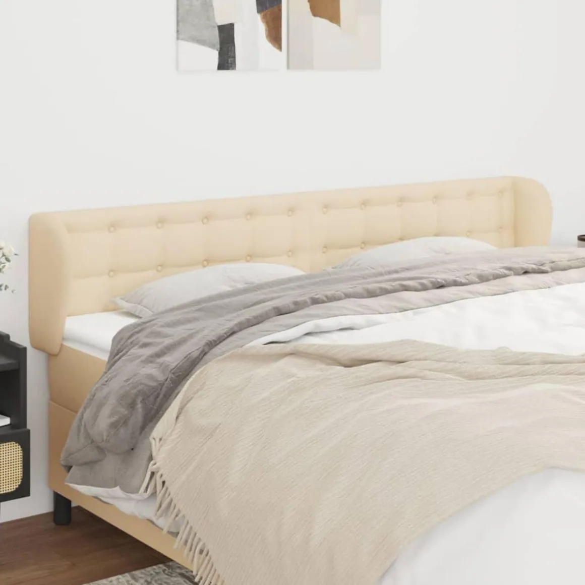 Tete de lit avec oreilles Creme 203x23x78/88 cm Tissu