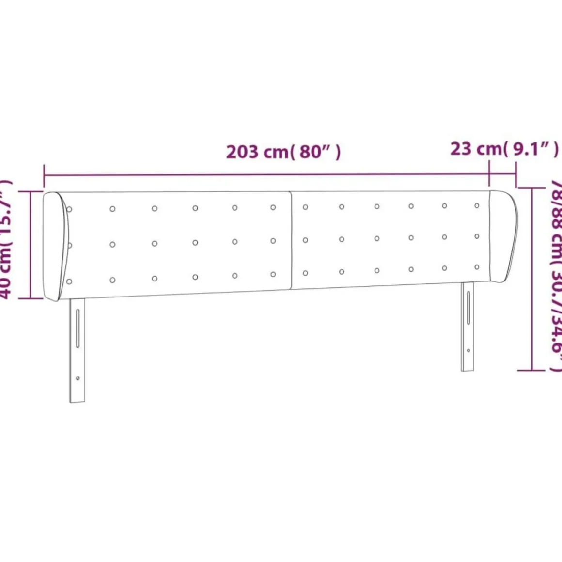 Tete de lit avec oreilles Creme 203x23x78/88 cm Tissu