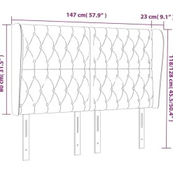 Tete de lit avec oreilles Gris clair 147x23x118/128 cm Tissu