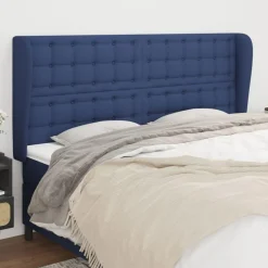 Tete de lit avec oreilles Bleu 203x23x118/128 cm Tissu