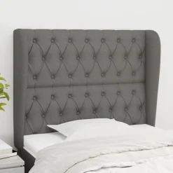 Tete de lit avec oreilles Gris fonce 93x23x118/128 cm Tissu