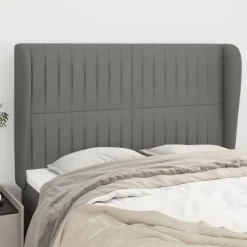 Tete de lit avec oreilles Gris fonce 147x23x118/128 cm Tissu