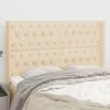 Tete de lit avec oreilles Creme 163x16x118/128 cm Tissu