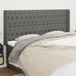 Tete de lit avec oreilles Gris fonce 183x16x118/128 cm Tissu