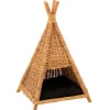 Tipi pour Chat en Rotin Coussin 72cm Jaune Miel
