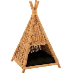 Tipi pour Chat en Rotin Coussin 72cm Jaune Miel