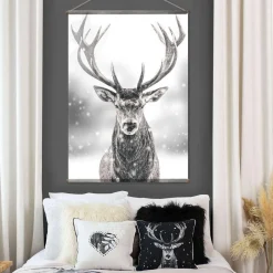 Toile murale imprimée cerf - 90 x 130 cm - Noir et blanc