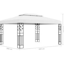 Tonnelle avec double toit et lumieres LED 3x4 m Blanc