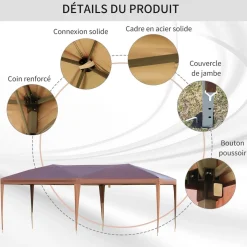 Tonnelle barnum de jardin pop-up pliant 5,91L x 2,97l x 2,65H m sac inclus acier époxy gris oxford haute densité marron