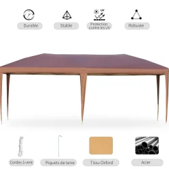 Tonnelle barnum de jardin pop-up pliant 5,91L x 2,97l x 2,65H m sac inclus acier époxy gris oxford haute densité marron
