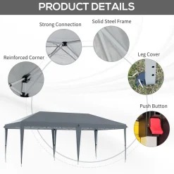 Tonnelle barnum de jardin pop-up pliant 5,85L x 2,95l x 2,7H m sac inclus acier époxy oxford haute densité gris