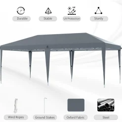 Tonnelle barnum de jardin pop-up pliant 5,85L x 2,95l x 2,7H m sac inclus acier époxy oxford haute densité gris
