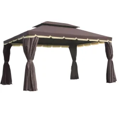 Tonnelle barnum pavillon de jardin style colonial double toit toile moustiquaires et toiles amovibles 3,9L x 2,9l x 2,8H m chocolat