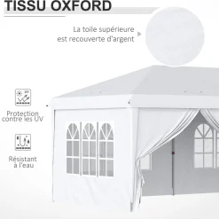 Tonnelle barnum pliant pop-up imperméabilisé 5,85L x 2,95l x 2,7H m 6 parois latérales amovibles 4 fenêtres + sac de transport blanc