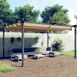 Tonnelle de jardin avec toit retractable 4x3 m Taupe