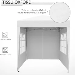 Tonnelle de jardin tente pliante barnum pop-up 2 x 2 m 4 parois latérales amovibles 2 fenêtres sac de transport pour camping, festival, plage, jardin, blanc