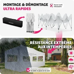 Tonnelle pliable 3x6 m avec 4 parois