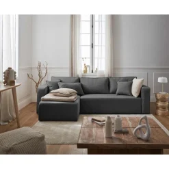 Topaze - canapé d'angle réversible - 4 places - convertible avec coffre - en tissu