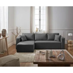 Topaze - canapé d'angle réversible - 4 places - convertible avec coffre - en tissu