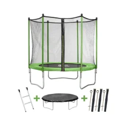 Trampoline Yoopi - Ø 1.8 m - Avec filet + Echelle + Couverture + Kit d'ancrage